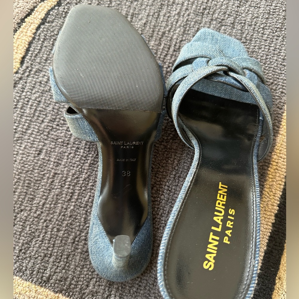 Saint Laurant Denim Tribute 85mm Mules - Picture 5 of 5